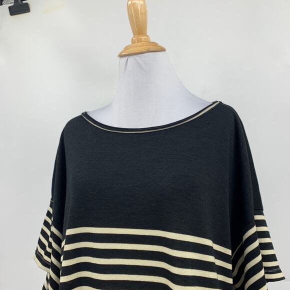 Max Studio Tunic Top Womens 2X Plus Black Sand Boatneck Striped Side Slits Boxy - Picture 3 of 13